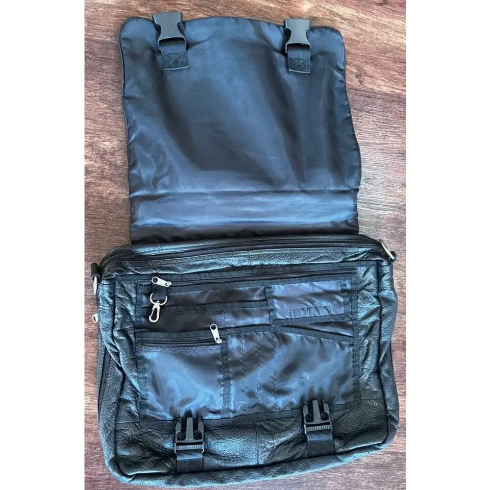 Wilsons Leather Black Messenger Bag Laptop Briefcase Satchel Work Bag